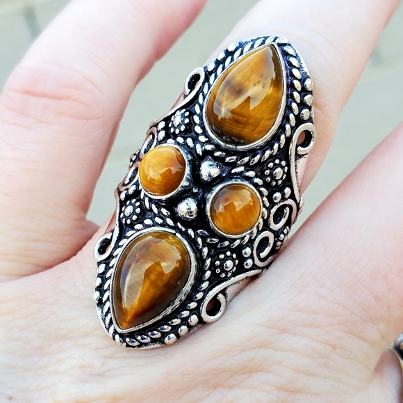 New Tiger Eye 925 Silver Statement Ring. - Picture 10 of 13